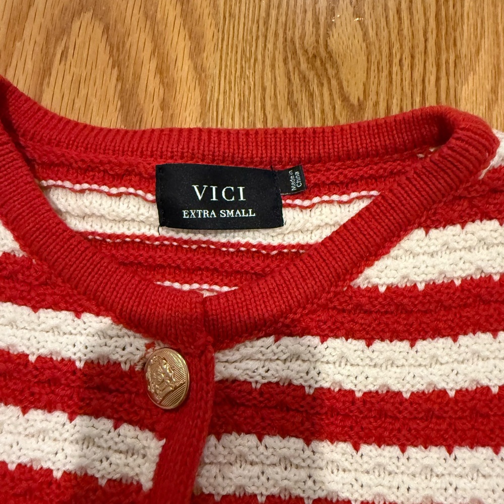 Vici Bold Red and White Knit Cardigan